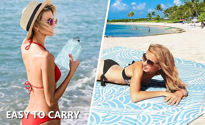 Beach Blanket Waterproof Sandproof Beach Mat 79" X 83" /10'x9'for 2-8 Adults Quick Drying Outdoor Picnic Mat Beach Accessories for Travel, Camping, Hiking