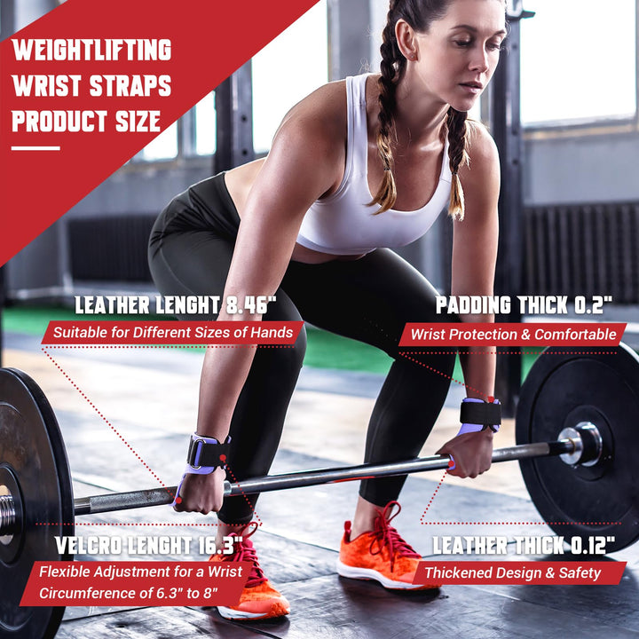 COFOF Weight Lifting Wrist Strap,Double Layer Leather Weightlifting Wrist Strap for Deadlift and Powerlifting, Adjustable Neoprene Padded Gym Workout Lifting Wrist Hooks for Men/Women(Pair)