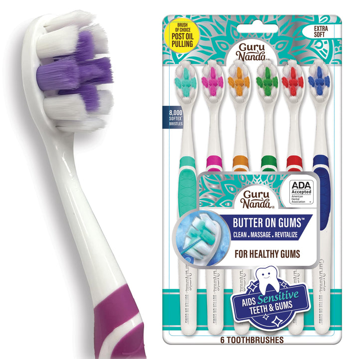 GuruNanda Butter On Gums Toothbrush with 8000+ Softex Bristles, Ultra Soft Bristles for Sensitive & Receding Gums, Perfect for Whiter Teeth, 6 Count