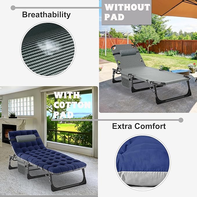 ABORON Folding Camping Cot W/Mat for Adults, Adjustable Heavy Duty Outdoor Bed,1200 D Layer Oxford Travel Camp Cots