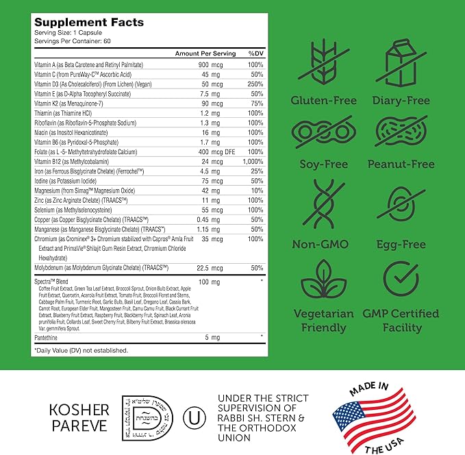 Zahler - One Daily Vegan Multivitamins for Women & Men (60 Count) Kosher Vegan Multivitamin - Essential Vitamins & Minerals with Whole Food Spectra Blend - Vegetarian and Vegan Vitamins for Adults