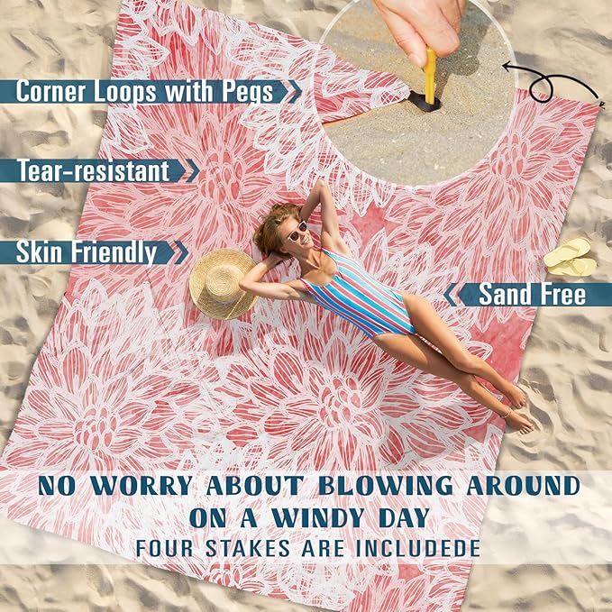 Beach Blanket Sandproof Waterproof 78''×110'' 1-7Adults Oversized,Compact Lightweight Durable Beach Mat for Travel Camping Hiking Picnic Blanket