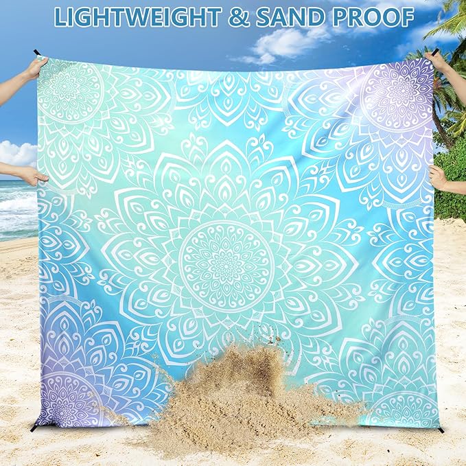 AISPARKY Beach Blanket Waterproof Sandproof Quick Drying Beach Mat Extra Large Outdoor Picnic Blanket for Travel Camping Hiking (MTL-JB-Blue, 79" X 83")