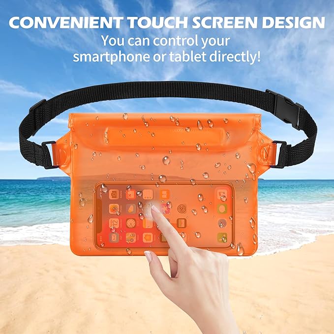 2-Pack Waterproof Pouch with Adjustable Waist Strap, Waterproof Dry Bag, Keeps Cell Phones and Valuables Safe and Dry, Perfect for Kayaking, Beach, Camping and Swimming (Black)