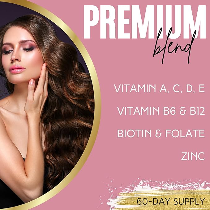 Hair Gummies for Women – with Biotin, Folate, Vitamins A, C, D & E – 120 Gummies – 60 Servings – Delicious, Non-GMO, Gluten-Free Formula (120 Count (Pack of 1))