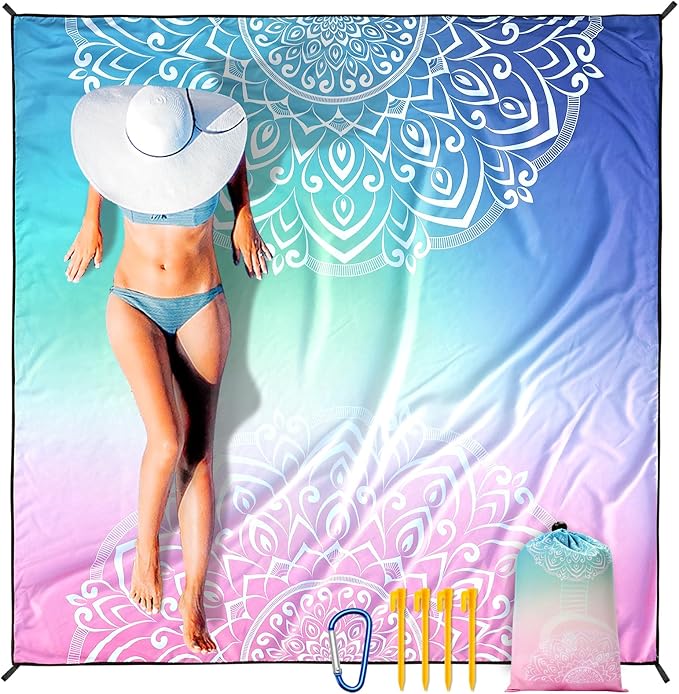 Beach Blanket Waterproof Sandproof Extra Large Beach Mat 79" X 83"/120"x108"for 1-8 Adults Quick Drying Durable Outdoor Picnic Mat for Beach Travel Camping Hiking