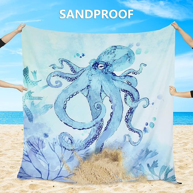 Beach Blanket Sandproof Extra Large Beach Mat Adults Waterproof Quick Drying Sand Free Mat Made by Premium Polyester with 4 Stakes & 4 Corner Pockets for Outdoor Travel Camping Hiking