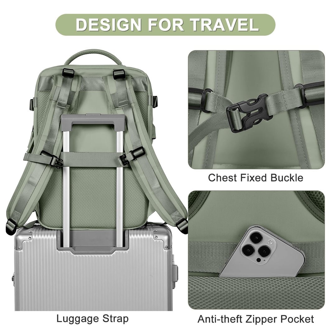 coofay Large Travel Backpack For Women Men Airline Approved Carry On Backpack Flight Approved Waterproof Sports Luggage Backpack Casual Daypack Small Hiking Backpack Grey Green