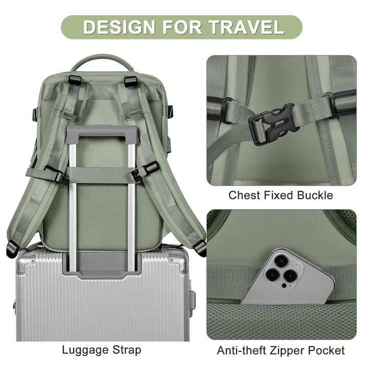 coofay Large Travel Backpack For Women Men Airline Approved Carry On Backpack Flight Approved Waterproof Sports Luggage Backpack Casual Daypack Small Hiking Backpack Grey Green