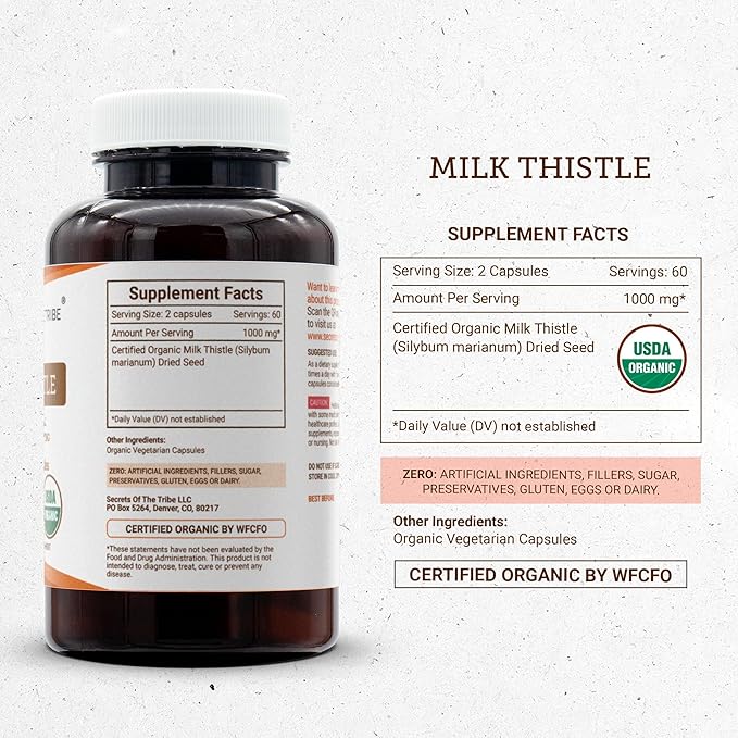Milk Thistle USDA Organic 120 Capsules | High-Potency Herbal Organic Capsules | Made with Organic Vegetarian Capsules and Organic Milk Thistle (Silybum marianum) Dried Seed (120 Capsules)