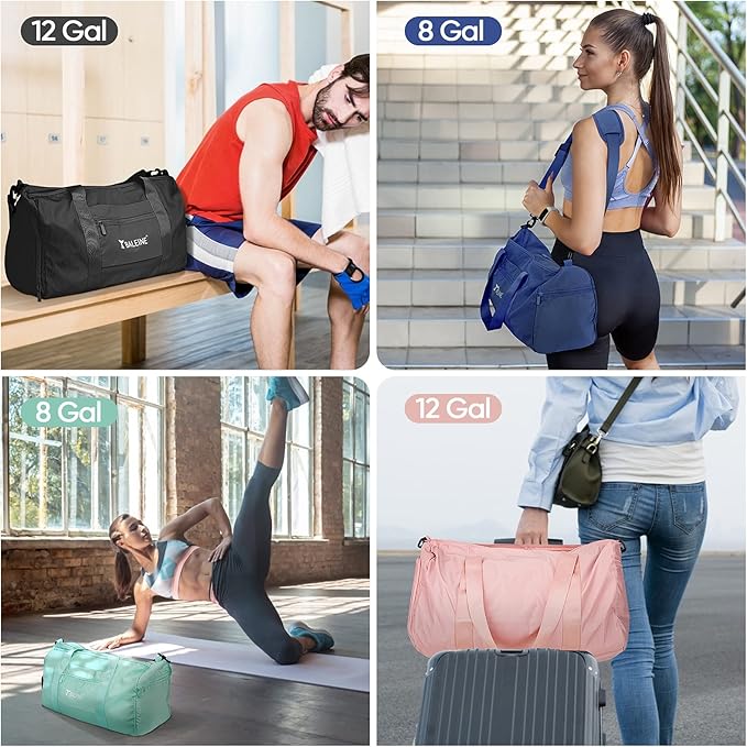 BALEINE Gym Bag for Women and Men, Duffel Bag for Sports, Gyms and Weekend Getaway, Waterproof Dufflebag with Shoe and Wet Clothes Compartments, Lightweight Carryon Gymbag (Blue)