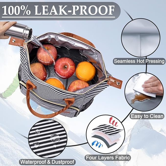 TuErCao Lunch Bag Women Insulated Lunch Box for Work Leakproof Soft Cooler for Picnic Travel Road Trips, Loncheras para Mujer Adult, Stripes