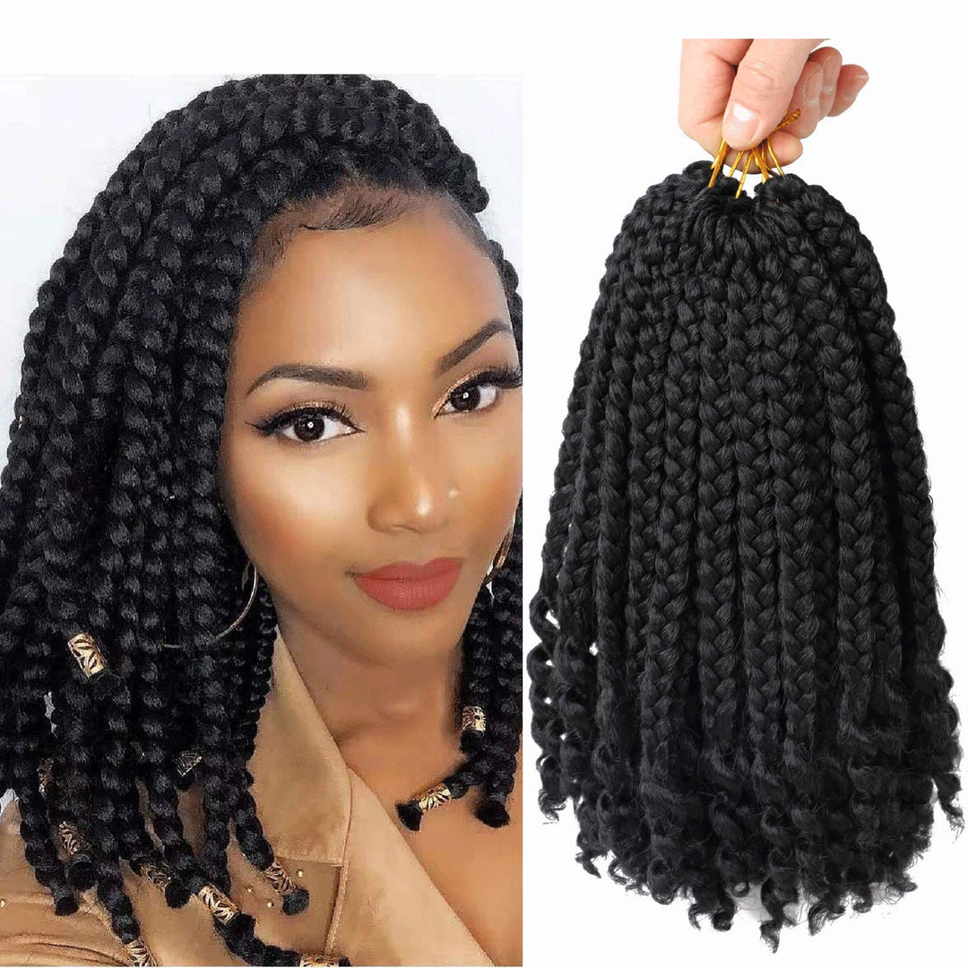 6 Packs Crochet Box Braids Curly Ends 10 Inch Crochet Braids Bohemian Box Braids Crochet Hair For Black Women (1B, 10 Inch)