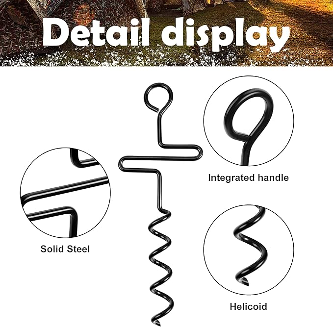 4 Pcs Hunting Blinds and Tarps Auger Stakes-13 Inch Steel Hunting Blind Stakes-Heavy Duty Forged Steel Tent Stakes for Ground Blinds Tent Camping and Tarps