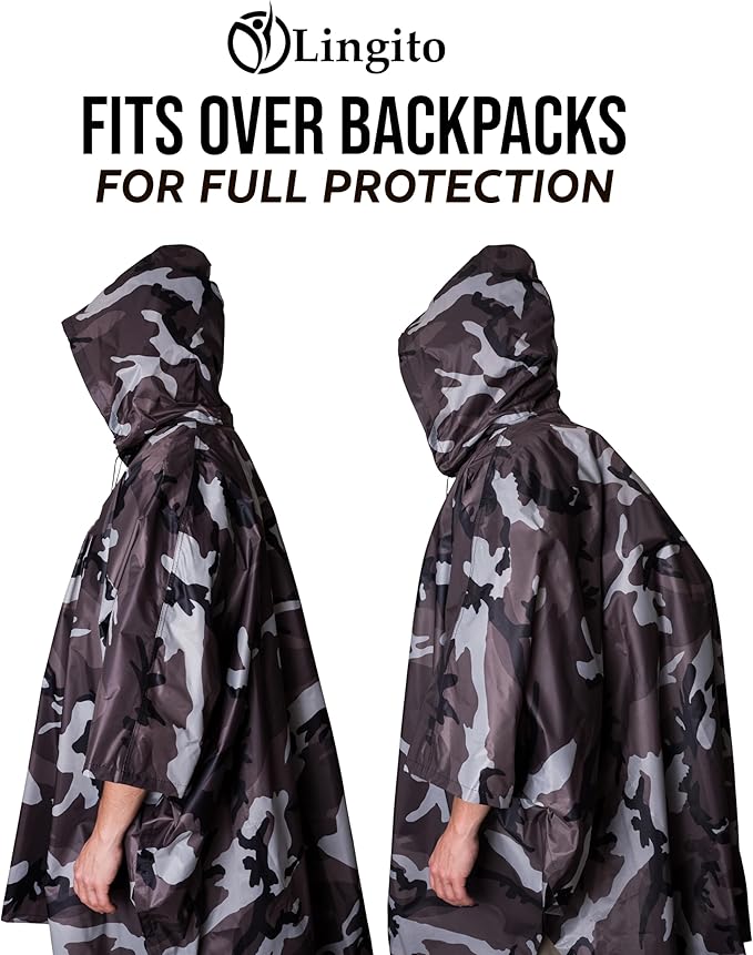 Heavy Duty Rain Poncho for Backpacking, Waterproof Lightweight for Adults, Military, Emergency, Camping, Men, Women