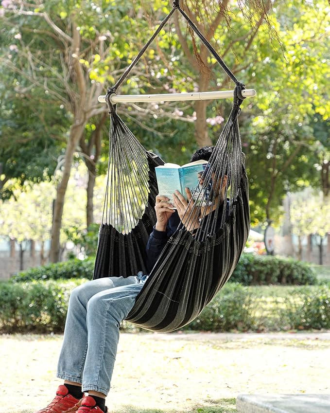 ADVOKAIR Hammock Chair Swing (500 lbs Max) - Hanging Hammock Chair Rope Swing Indoor for Bedroom, Outdoor, Patio, Bedroom, Porch, Deck - Sturdy Steel Bar with Anti-Slip Safety Rings