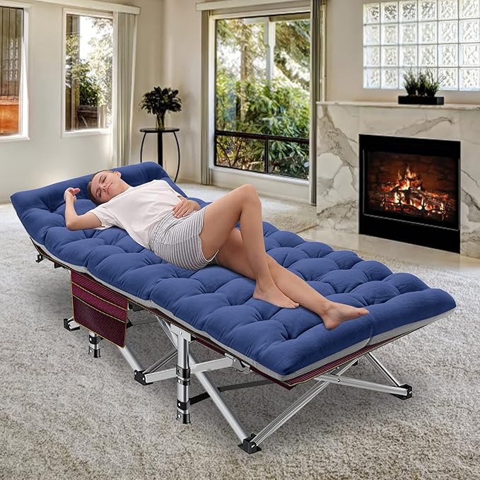 ABORON 2 Pack Folding Camping Cot W/Mat for Adults, Heavy Duty Outdoor Bed with Carry Bag,1200 D Layer Oxford Travel Camp Cots