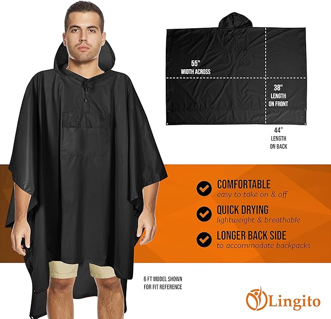 Heavy Duty Rain Poncho for Backpacking, Waterproof Lightweight for Adults, Military, Emergency, Camping, Men, Women