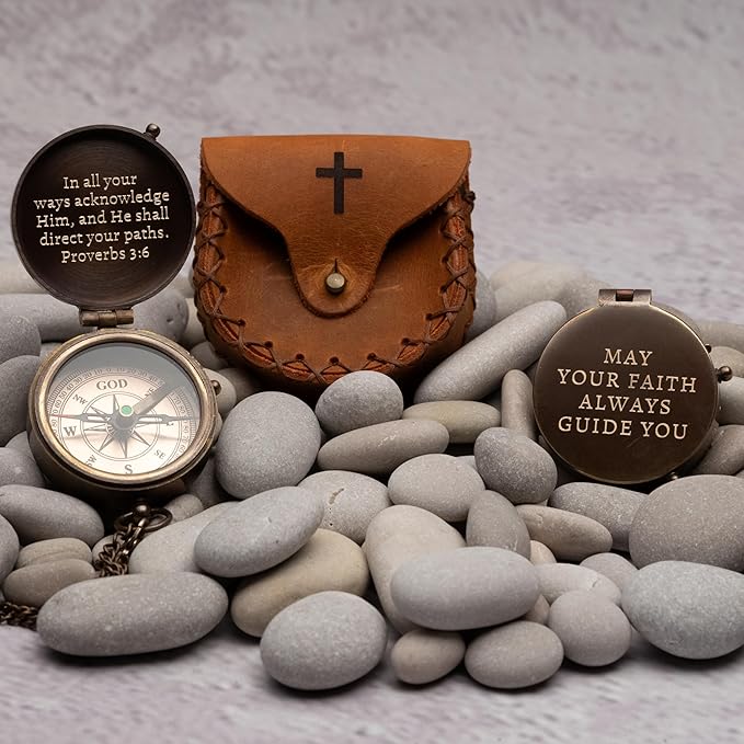 Baptism Gifts for Boys - Engraved Working Handmade Antique Compass with Scripture - Religious, Christian, Catholic, Christening, First Communion, Confirmation Gifts for Teenage Boys and Men