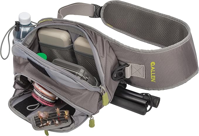 Allen Company Cedar Creek Fly Fishing Sling Pack - Fits up to 4 Tackle/Fly Boxes and Other Accessories - Gray and Lime/Olive