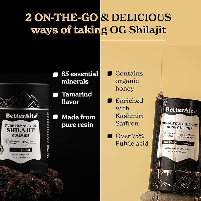 Ultimate Power Up Duo | Shilajit Gummies + Shilajit Gold+ Honey Sticks | 3rd-Party Lab Tested | 1 Month Pack - Helps Boost Energy