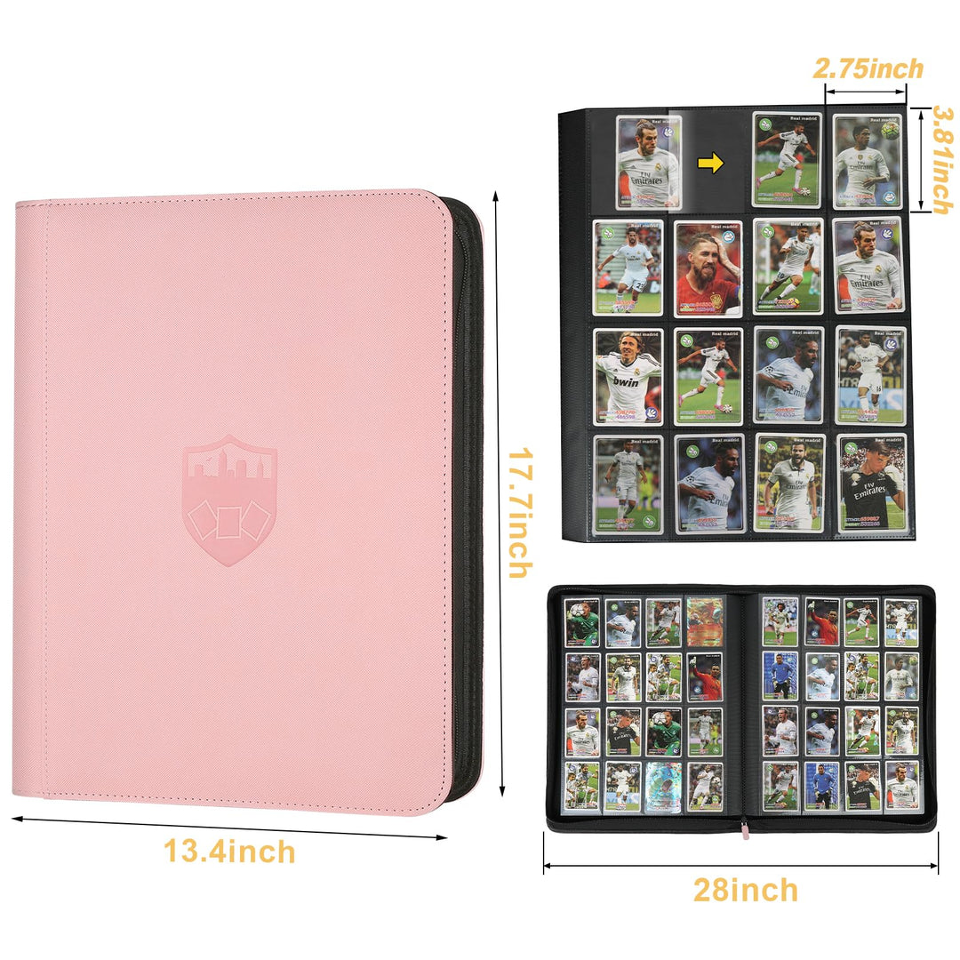 Trading Card Binder 16 Pocket, GERMUN PU Cover Card Binder for 1000+ Cards, Premium Trading Card Holder Folders, Double Sided Pocket Card Album for MTG, TCG (Pink)