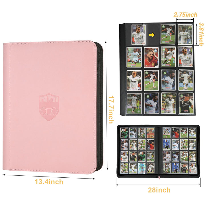 Trading Card Binder 16 Pocket, GERMUN PU Cover Card Binder for 1000+ Cards, Premium Trading Card Holder Folders, Double Sided Pocket Card Album for MTG, TCG (Pink)