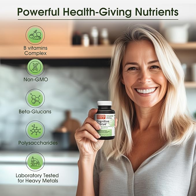 Cognitive Rescue, Lion's Mane Mushroom Capsules w/Lion's Mane Dual Extract, Nootropics, Brain Supplement for Memory and Focus, Mushroom Immune Support w/B Vitamins Complex, BioPerine, 60 Capsules