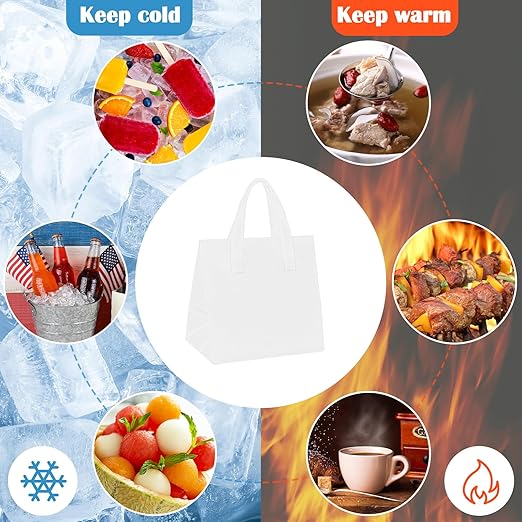 50 Pcs Insulated Take Away Bags Bulk Thermal Insulation Food for Coffee Milk Tea Hot Cold Food Fresh Seafood Cooler Pizza Delivery Bags for Catering Restaurant Grocery (White)