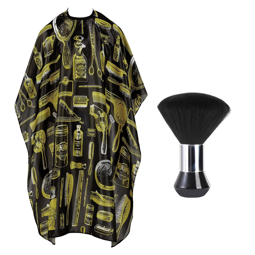 YELEGAI Professional Hair Cutting Cape with Neck Duster Brush, Large Size Salon Barber Cape for Men, Women and Kids(Yellow Barber Supplies Pattern)
