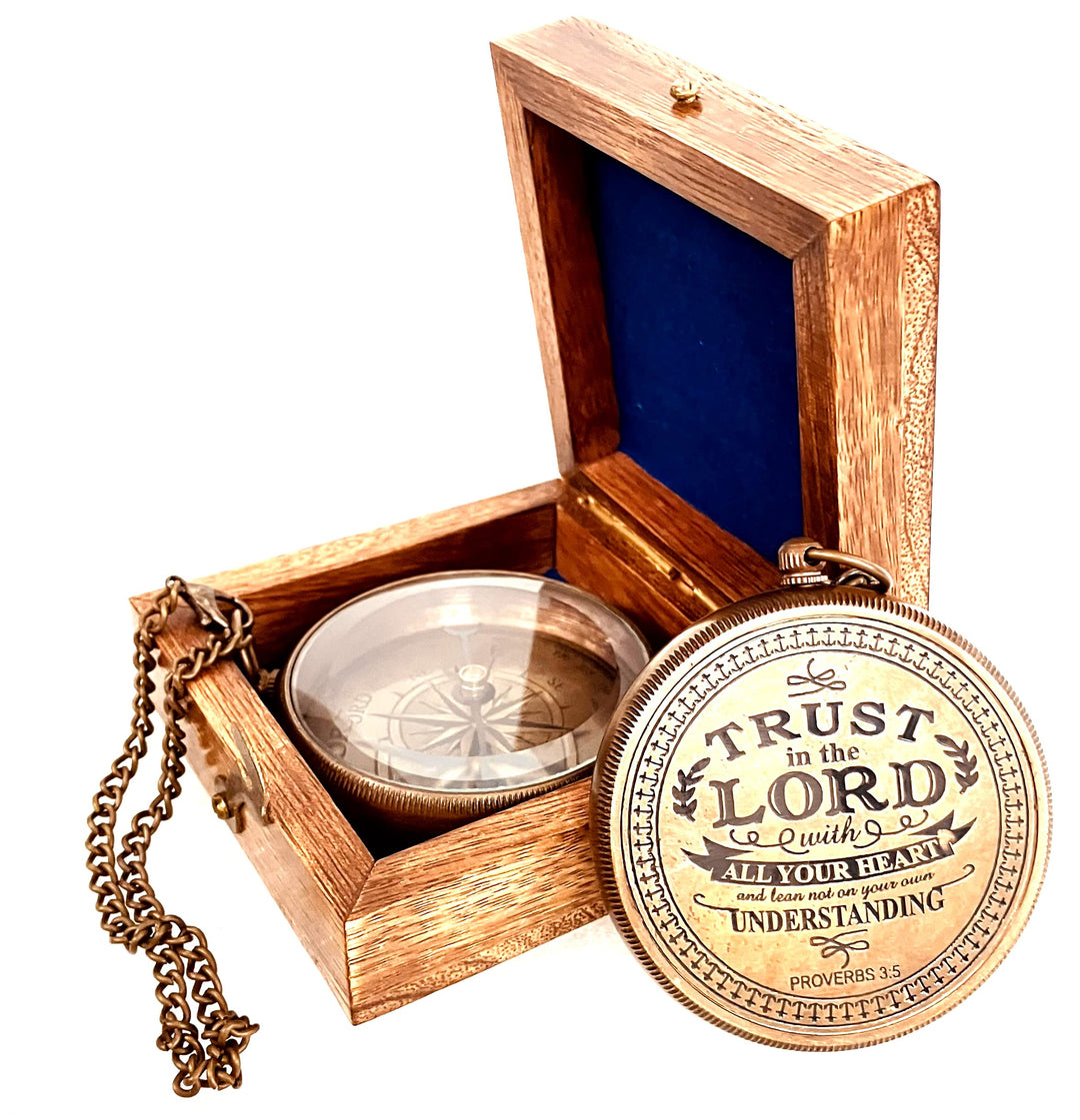Trust in The Lord -Proverbs 3: 5-6 Quote Engraved Compass | Camping Compass Inspirational Christian Religious Gifts Men Women Catholic 2023 Graduation Gift Boys, Girls (#2 Trust in The Lord Compass)