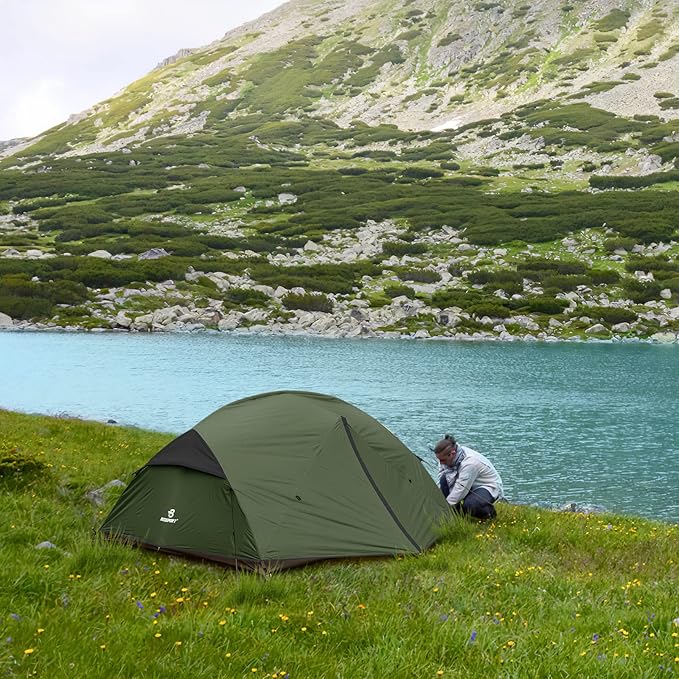 Bessport Camping Tent for 2-3 Person, Lightweight Backpacking Tent Waterproof Windproof Two Doors Easy Setup Double Layer Outdoor Tents for 3 to 4 Seasons, Suitable for Outdoor,Hiking,Camping