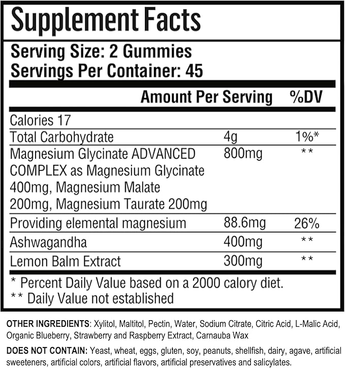 180 CT Magnesium Glycinate Gummies 400 mg/Serv - with Ashwagandha, Magnesium Malate & Taurate - Sugar Free Chews for Adults & Kids Relaxation, Stress Relief, Night Rest, Muscle & Cardio Support