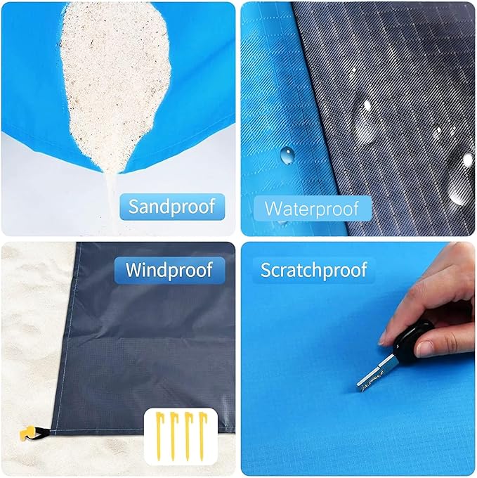 Beach Blanket Sandproof Waterproof, Beach Essentials Extra Large Beach Mat, 79" X 55" Oversized Durable Outdoor Picnic Mat Storage Bag for 1-4 Adults, Beach Accessories for Travel, Camping, Hiking