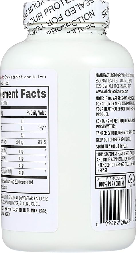 365 by Whole Foods Market, Vitamin C Plus Acerola C 500Mg, 90 Tablets (Pack of 2)