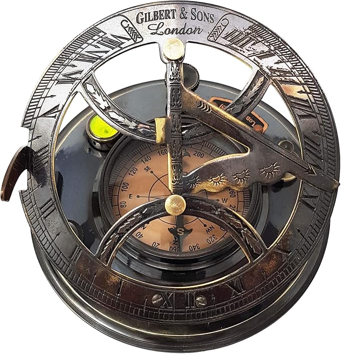 Brass Nautical - 5 inches Large Sundial Compass in Rosewood Case Top Grade Calibrated Vintage Gift