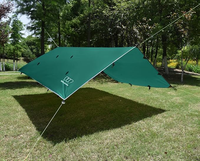 Gold Armour Rainfly Tarp Hammock, Premium 14.7ft/12ft/10ft/8ft Rain Fly Cover, Waterproof Ultralight Camping Shelter Canopy, Survival Equipment Gear Camping Tent Accessories (Green 10ft x 8ft)