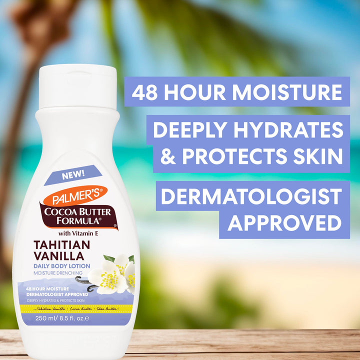 Palmer's Cocoa Butter Formula Tahitian Vanilla Body Lotion, 8.5 Oz, Daily Moisturizing Lotion for Dry Skin with Shea Butter & Vitamin E, Hydrates & Protects, Helps Provide 48-Hour Deep Moisture