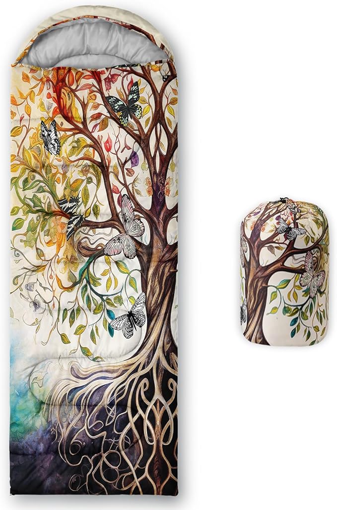 AILONEN Kids Floral Cat Camping Sleeping Bags,Lightweight & Waterproof,3 Season Warm & Cool Weather,Kawaii Kitten Sleeping Bags for Girls Adults,Travelling,Outdoors