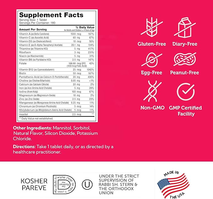 Zahler Kids Multivitamin Chewable Vitamin Tablet - Complete One Daily Kids Vitamins Supplement - Contains 20+ Minerals & Vitamins for Kids & Toddlers - Kosher Multivitamins Cherry Flavor (180)