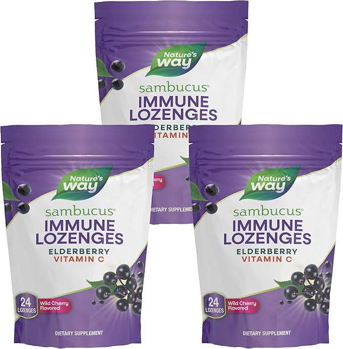 Nature’s Way Sambucus Elderberry Lozenges, 1000 mg Vitamin C Per Serving, Wild Cherry, 24 Count