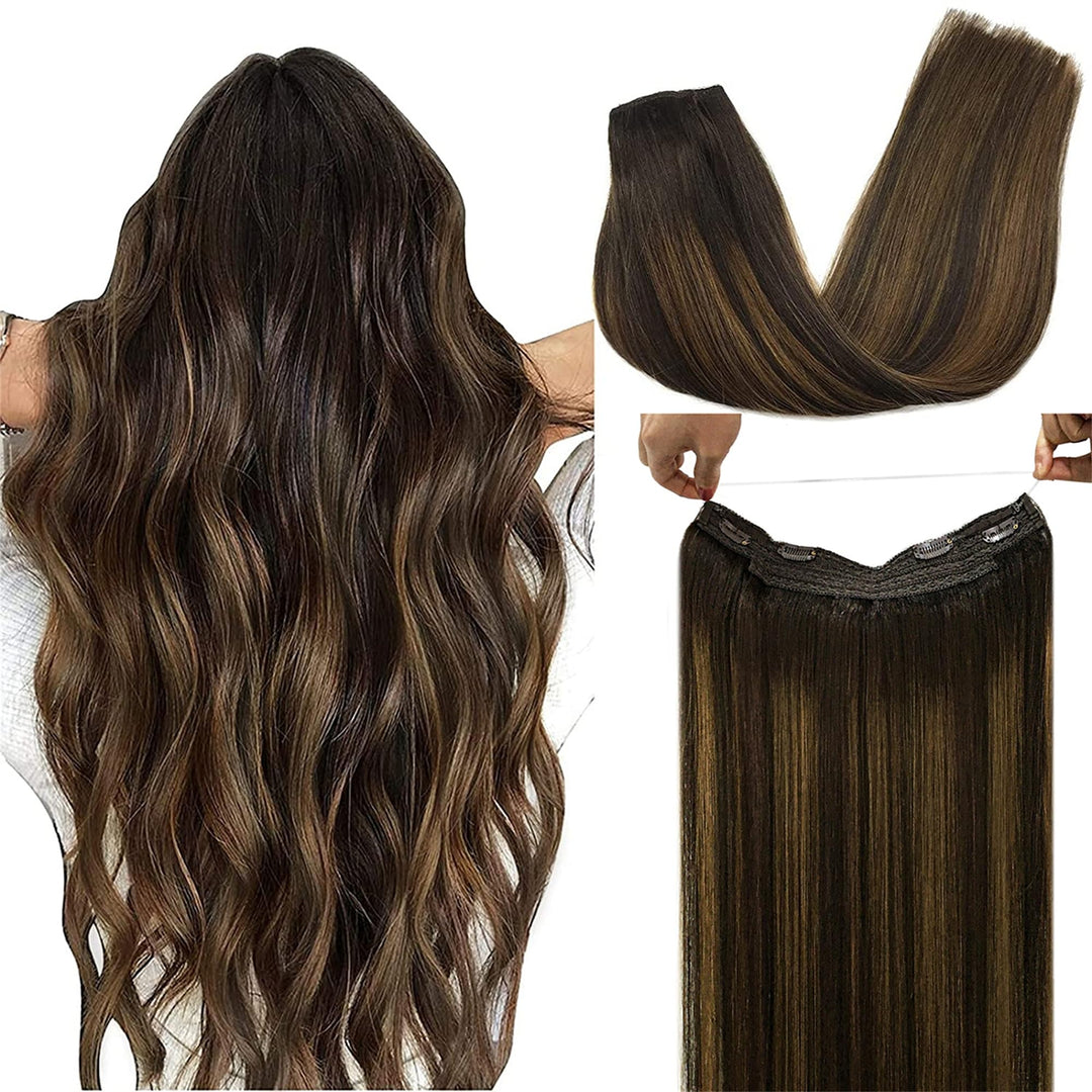 Doores Hair Extensions Wire Hair Extensions, Balayage Dark Brown To Chestnut Brown 22 Inch 120G, Natural Hair Extensions Wire Ha