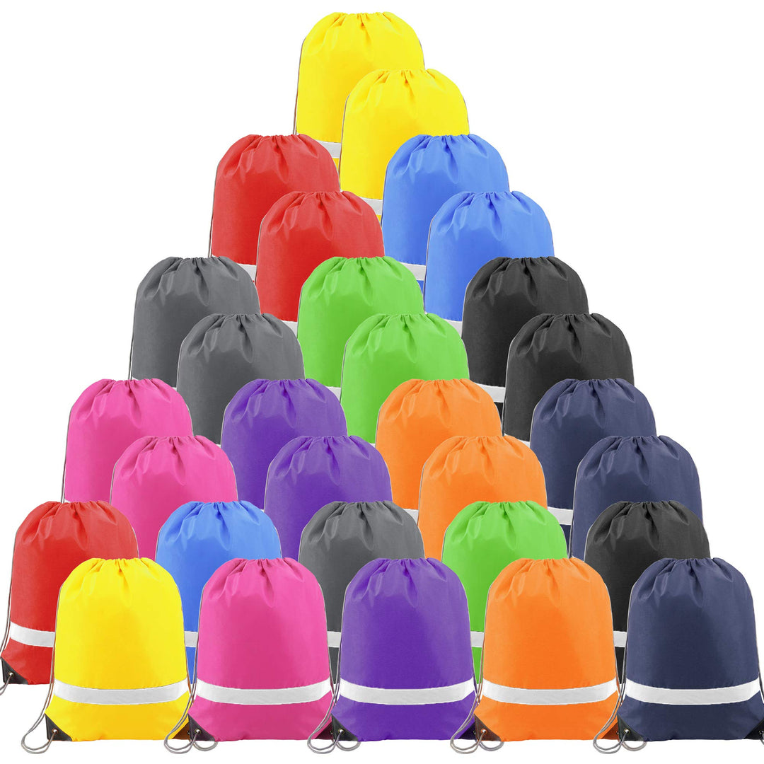 BeeGreen 30 Pieces Multi Colors Drawstring Backpacks, String Bags, Reflective Blank Cinch Bags for DIY