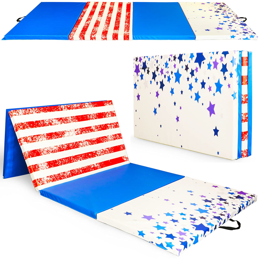 BalanceFrom All Purpose 4'x10'x2" Extra Thick High Density Anti Tear Gymnastics Gym Folding Exercise Aerobics Mats, Star-Stripe