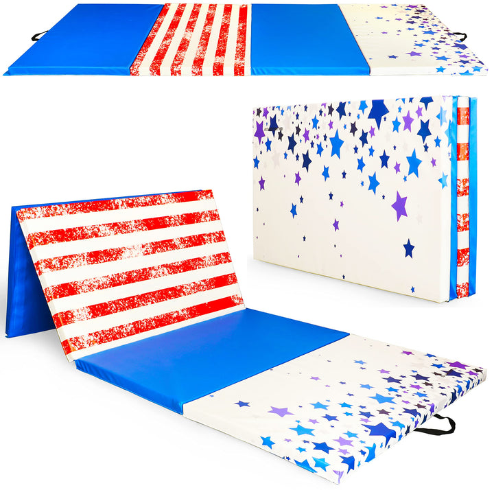 BalanceFrom All Purpose 4'x10'x2" Extra Thick High Density Anti Tear Gymnastics Gym Folding Exercise Aerobics Mats, Star-Stripe