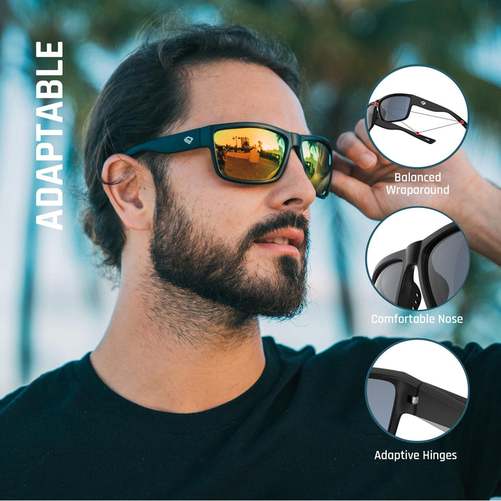 TOREGE Polarized Mirrored Sunglasses Women Trendy UV Protection for Sports Floating Running Fishing (Matte Black Frame & Sunset Orange Mirrored Lens)