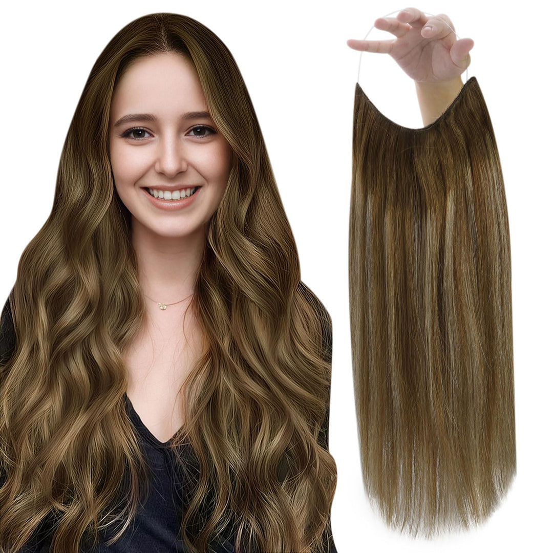 Fshine Invisible Wire Hair Extensions Real Human Hair Brown Wire Hair Extensions Remy Human Hair Chocolate Brown Ombre Honey Blo