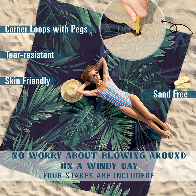 Beach Blanket Sandproof Waterproof 78''×81''1-5 Adults Oversized,Compact Lightweight Durable Beach Mat for Travel Camping Hiking Picnic Blanket