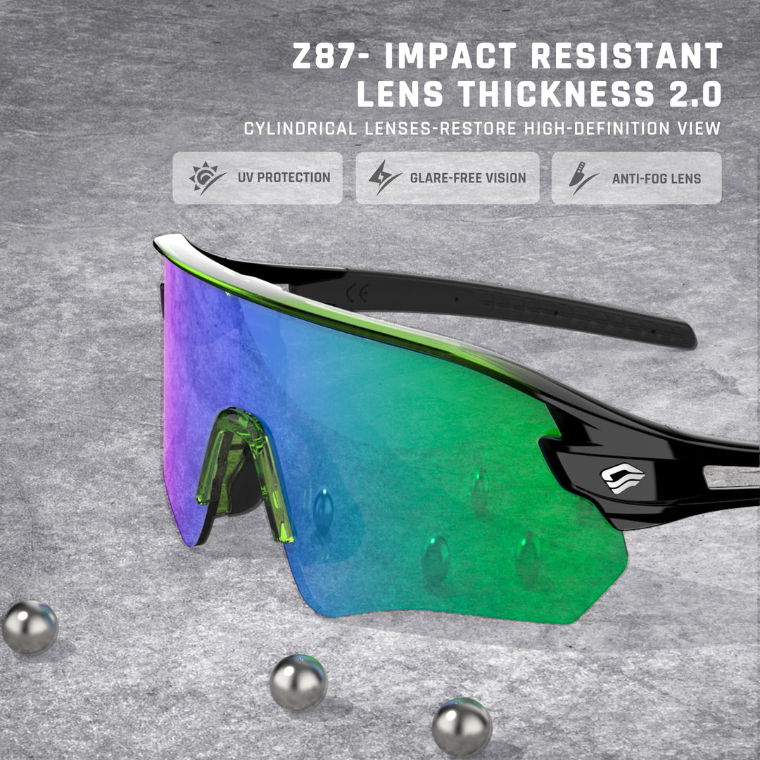 TOREGE Z87 Sunglasses for Men Women Cycling Fishing Running Driving Baseball Anti-fog Sports Sunglasses UV Protection 02EV (Transparen Gray&Black&Green Lens)