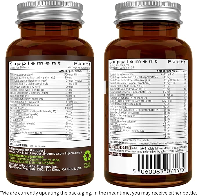 Igennus Methylated Men's Multivitamin, MTHFR Supplement with Active B-Vitamins, 22 Highly Bioavailable Nutrients, Multivitamin for Sustained Release, Clean Label, Non-GMO & Halal 60 Tablets